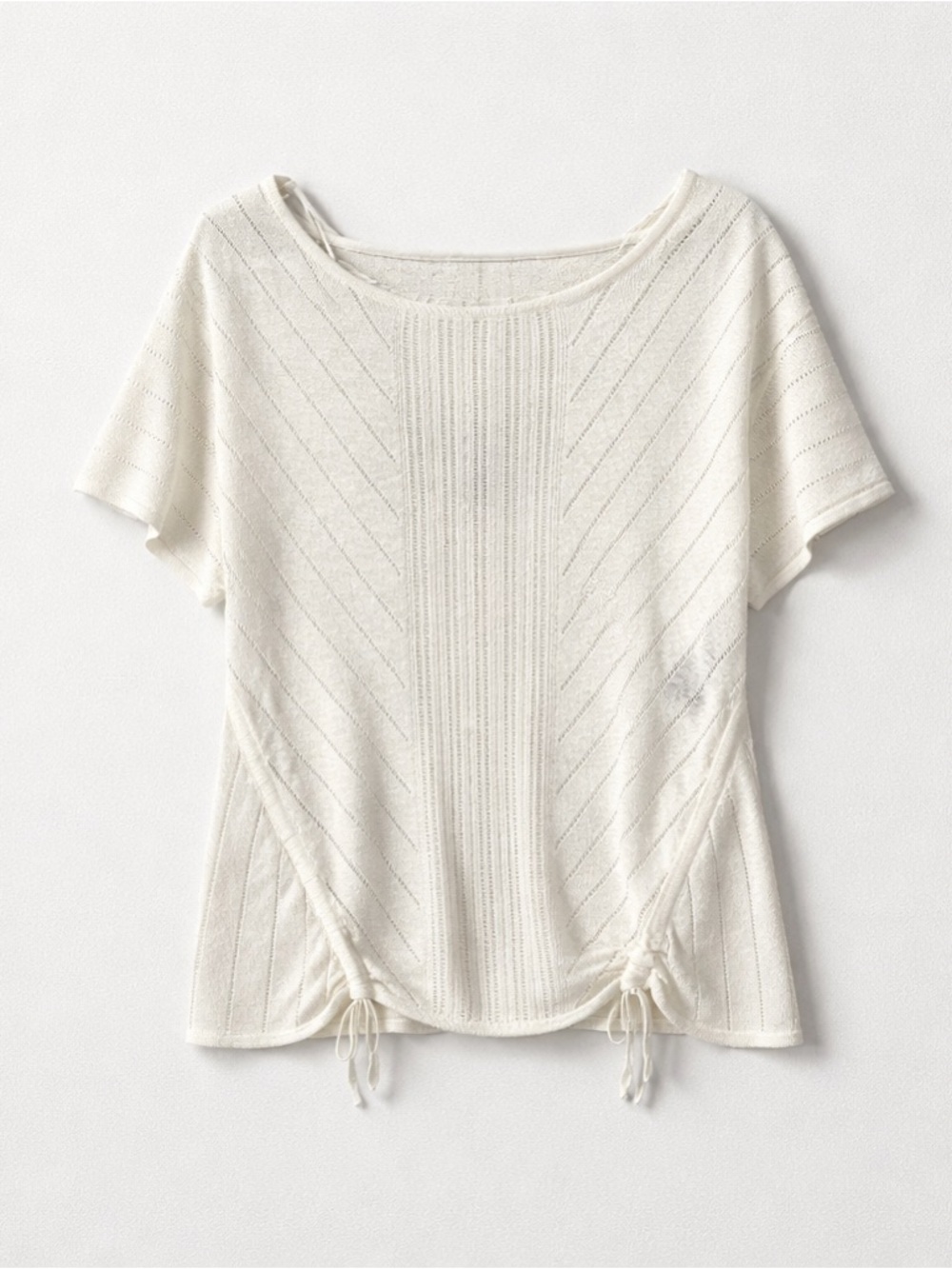Le Chateau Cream Ribbed Knit Top | Drawstring Hem | Size S | NWT